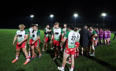 161025 - Ebbw Vale v Llandovery, Super Rugbi Cymru - The players applaud each other off at the end of the match