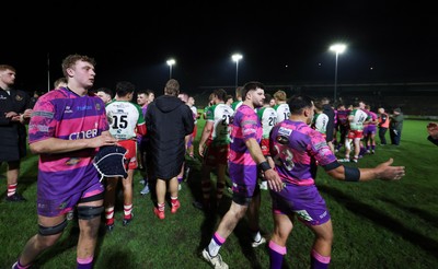 161025 - Ebbw Vale v Llandovery, Super Rugbi Cymru - The players applaud each other off at the end of the match