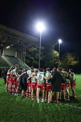 161025 - Ebbw Vale v Llandovery, Super Rugbi Cymru - Llandovery huddle up at the end of the match