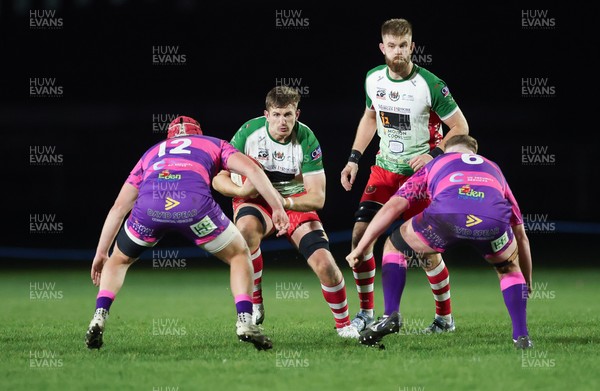 161025 - Ebbw Vale v Llandovery, Super Rugbi Cymru - Joe Powell of Llandovery takes on Cam Davies of Ebbw Vale and Jack Pope of Ebbw Vale
