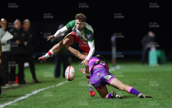 161025 - Ebbw Vale v Llandovery, Super Rugbi Cymru - Tomi Lewis of Llandovery is tackled by Evan Lloyd of Ebbw Vale