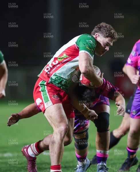 161025 - Ebbw Vale v Llandovery, Super Rugbi Cymru - Corey Baldwin of Llandovery is tackled short of the line