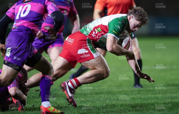161025 - Ebbw Vale v Llandovery, Super Rugbi Cymru - Corey Baldwin of Llandovery is tackled short of the line