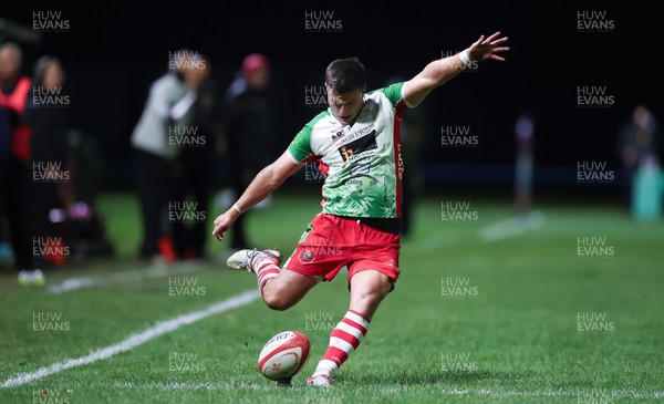 161025 - Ebbw Vale v Llandovery, Super Rugbi Cymru - Ioan Hughes of Llandovery kicks conversion