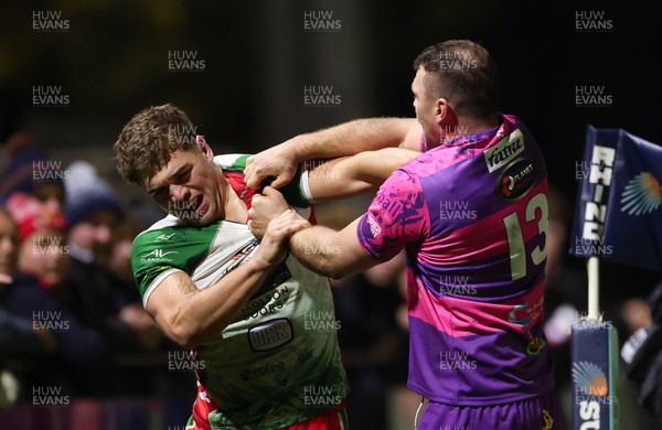 161025 - Ebbw Vale v Llandovery, Super Rugbi Cymru - Corey Baldwin of Llandovery and Ethan Phillips of Ebbw Vale come to blows before Baldwin is shown a red card
