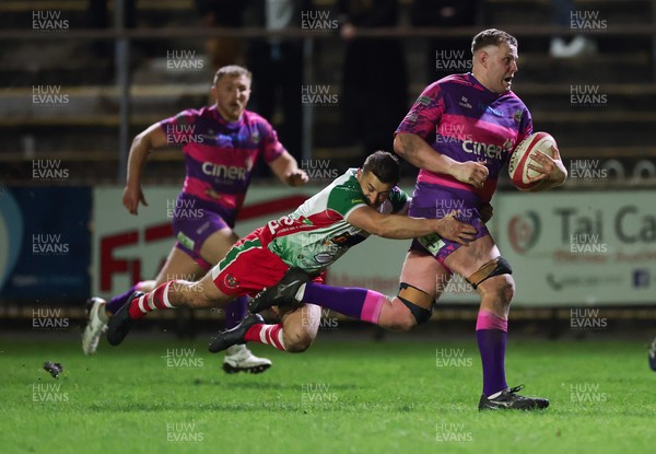 161025 - Ebbw Vale v Llandovery, Super Rugbi Cymru - Jack Pope of Ebbw Vale is tackled by Lee Rees of Llandovery