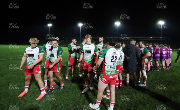 161025 - Ebbw Vale v Llandovery, Super Rugbi Cymru - The players applaud each other off at the end of the match