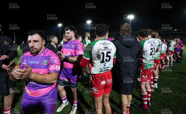 161025 - Ebbw Vale v Llandovery, Super Rugbi Cymru - The players applaud each other off at the end of the match