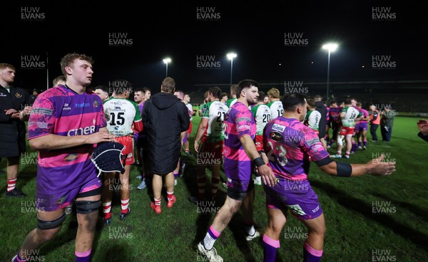 161025 - Ebbw Vale v Llandovery, Super Rugbi Cymru - The players applaud each other off at the end of the match