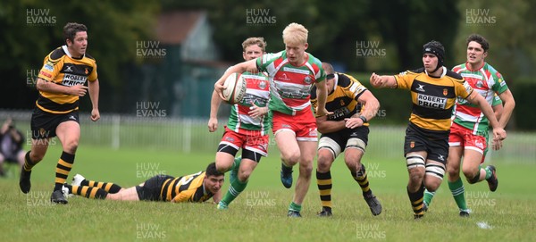 160917 - Ebbw Vale v Newport - Principality Premiership - Ebbw's Toby Fricker running through Newport's defence