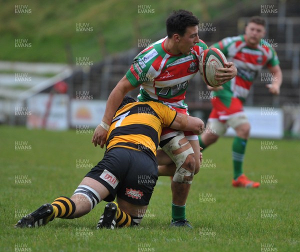 160917 - Ebbw Vale v Newport - Principality Premiership - Ebbw's Dominic Franchi tackled by Newport's Kyle Tayler