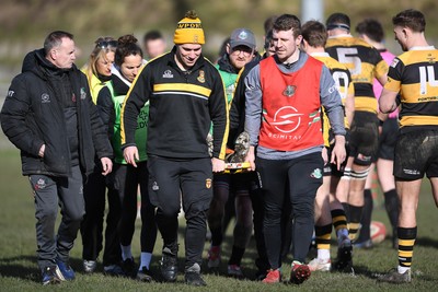 010325 - Ebbw Vale v Newport - Super Rygbi Cymru - Scott Davies of Newport goes off the field injured