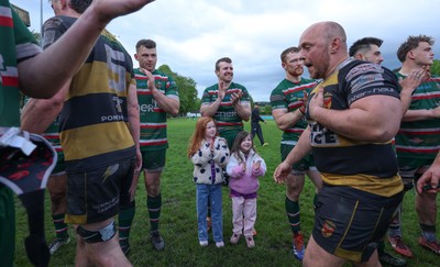 030526 - Ebbw Vale v Newport RFC, Super Rugbi Cymru Play Off Semi-Final - Jon Evans of Ebbw Vale with his family all smiles as they applaud Newport off