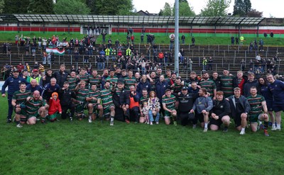 030526 - Ebbw Vale v Newport RFC, Super Rugbi Cymru Play Off Semi-Final - Ebbw Vale pose up for photographs in front of their fans at the end of the match