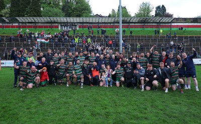 030526 - Ebbw Vale v Newport RFC, Super Rugbi Cymru Play Off Semi-Final - Ebbw Vale pose up for photographs in front of their fans at the end of the match