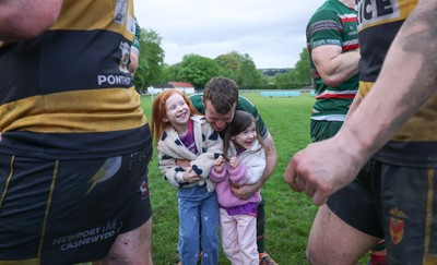 030526 - Ebbw Vale v Newport RFC, Super Rugbi Cymru Play Off Semi-Final - Jon Evans of Ebbw Vale with his family all smiles as they applaud Newport off