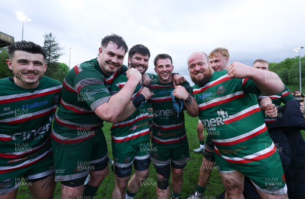 030526 - Ebbw Vale v Newport RFC, Super Rugbi Cymru Play Off Semi-Final - Player of the match Sion Parry of Ebbw Vale celebrates with team mates at the end of the match