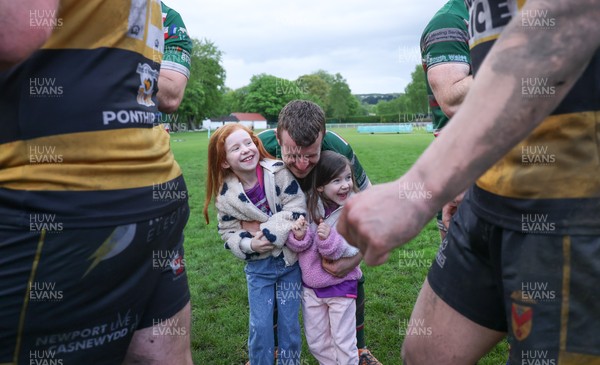 030526 - Ebbw Vale v Newport RFC, Super Rugbi Cymru Play Off Semi-Final - Jon Evans of Ebbw Vale with his family all smiles as they applaud Newport off