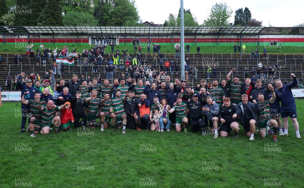 030526 - Ebbw Vale v Newport RFC, Super Rugbi Cymru Play Off Semi-Final - Ebbw Vale pose up for photographs in front of their fans at the end of the match