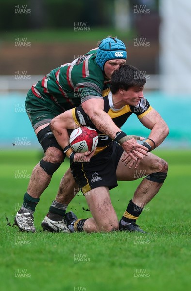 030526 - Ebbw Vale v Newport RFC, Super Rugbi Cymru Play Off Semi-Final - Brogan Leary of Newport is held by Sion Parry of Ebbw Vale