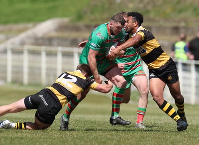 180525 - Ebbw Vale  v Newport RFC, Super Rygbi Cymru Grand Final - Ethan Phillips of Ebbw Vale takes on Chay Foster-Smith of Newport and Jon Morris of Newport