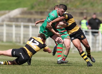 180525 - Ebbw Vale  v Newport RFC, Super Rygbi Cymru Grand Final - Ethan Phillips of Ebbw Vale takes on Chay Foster-Smith of Newport and Jon Morris of Newport