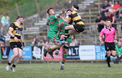 180525 - Ebbw Vale  v Newport RFC, Super Rygbi Cymru Grand Final - Dafydd Buckland of Newport wins the battle for the ball