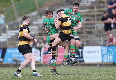 180525 - Ebbw Vale  v Newport RFC, Super Rygbi Cymru Grand Final - Dafydd Buckland of Newport wins the battle for the ball