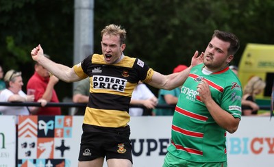 180525 - Ebbw Vale  v Newport RFC, Super Rygbi Cymru Grand Final - Carwyn Penny of Newport celebrates after he dives in to score try