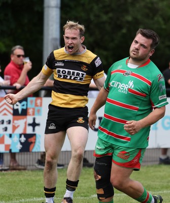 180525 - Ebbw Vale  v Newport RFC, Super Rygbi Cymru Grand Final - Carwyn Penny of Newport celebrates after he dives in to score try