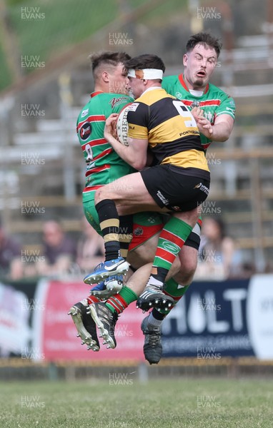 180525 - Ebbw Vale  v Newport RFC, Super Rygbi Cymru Grand Final - Dafydd Buckland of Newport wins the battle for the ball