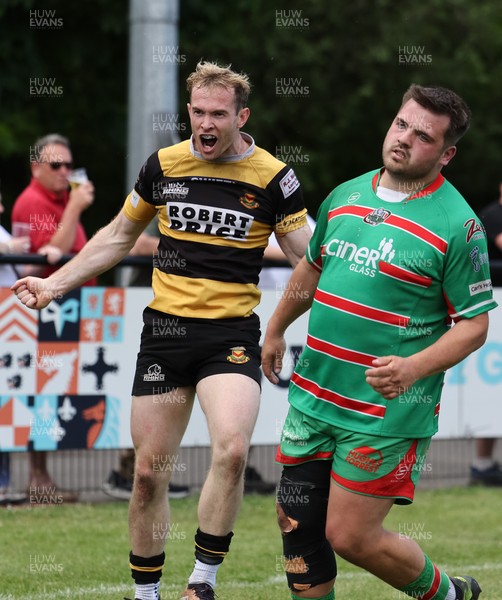 180525 - Ebbw Vale  v Newport RFC, Super Rygbi Cymru Grand Final - Carwyn Penny of Newport celebrates after he dives in to score try