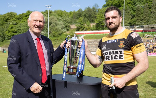 180525 - Ebbw Vale  v Newport RFC, Super Rygbi Cymru Grand Final - Newport captain Ben Roach is presented with the Super Rygbi Cymru trophy by WRU President Terry Cobner