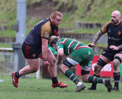 040426 - Ebbw Vale v RGC - Super Rygbi Cymru (SRC) - Pedr Jones of RGC is tackled by Curtis Gregory of Ebbw Vale