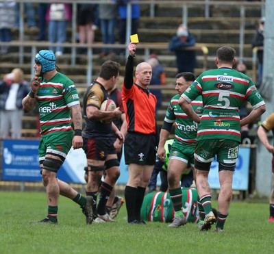040426 - Ebbw Vale v RGC - Super Rygbi Cymru (SRC) - Ben Main of Ebbw Vale is shown the yellow card by referee Keith David