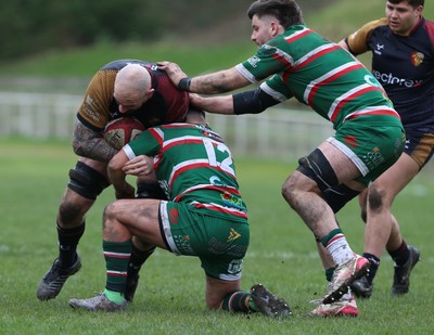 040426 - Ebbw Vale v RGC - Super Rygbi Cymru (SRC) - Billy McQueen of RGC is tackled by Dom Franchi of Ebbw Vale