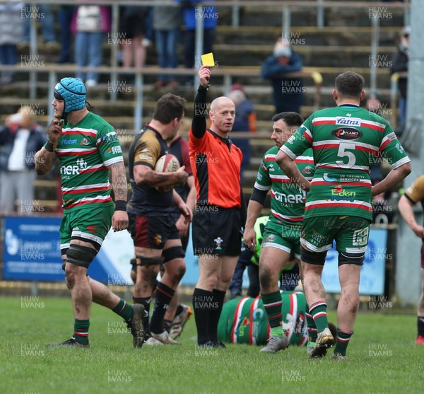 040426 - Ebbw Vale v RGC - Super Rygbi Cymru (SRC) - Ben Main of Ebbw Vale is shown the yellow card by referee Keith David