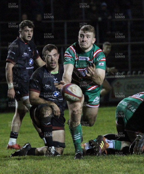 191121 - Ebbw Vale v RGC - Indigo Group Premiership Cup - Jon Evans of Ebbw Vale passes the ball from the ruck