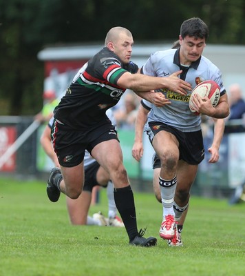 260926 - Ebbw Vale v RGC - Super Rygbi Cymru (SRC) - Ieuan Cornelius of RGC is tackled by Ethan Philips of Ebbw Vale
