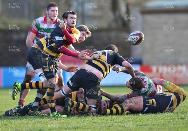 280117 - Ebbw Vale v Skewen-National Cup round 1-Skewens James Ball passes out from a ruck