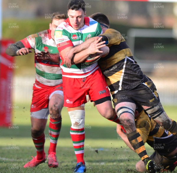 280117 - Ebbw Vale v Skewen-National Cup round 1-Ebbw's Dominic Franchi is tackled just short of the try line