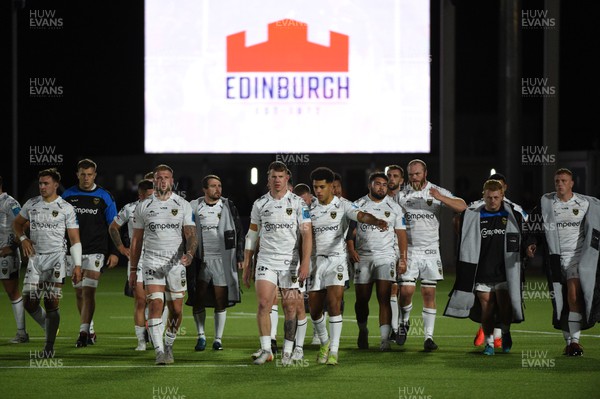 170922 - Edinburgh Rugby v Dragons RFC - United Rugby Championship - Dragons players leave the field dejected following a 44-6 defeat
