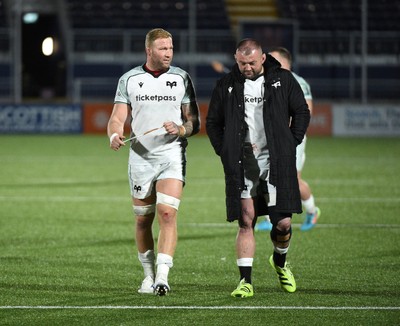 291125 - Edinburgh Rugby v Ospreys - United Rugby Championship - Ross Moriarty of Ospreys and Sam Parry of Ospreys leave the field dejected at the end of the match following a narrow 19-17 defeat