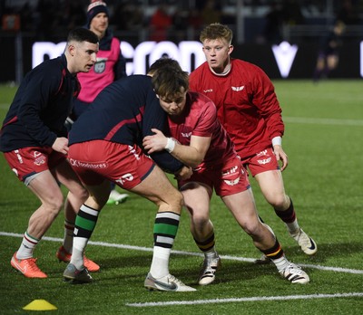 270226 - Edinburgh Rugby v Scarlets - United Rugby Championship - Scarlets players during the pre-match warm up