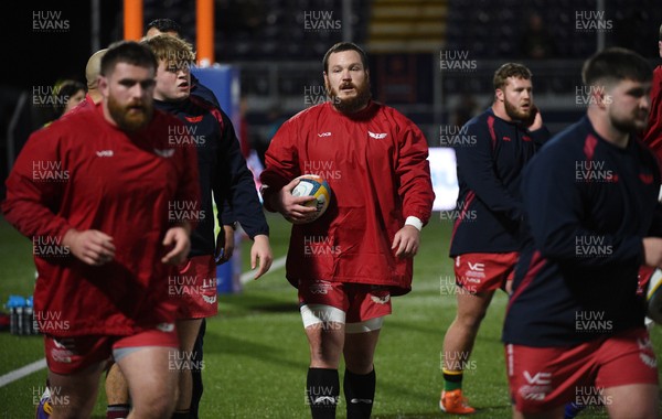 270226 - Edinburgh Rugby v Scarlets - United Rugby Championship - Scarlets players during the pre-match warm up