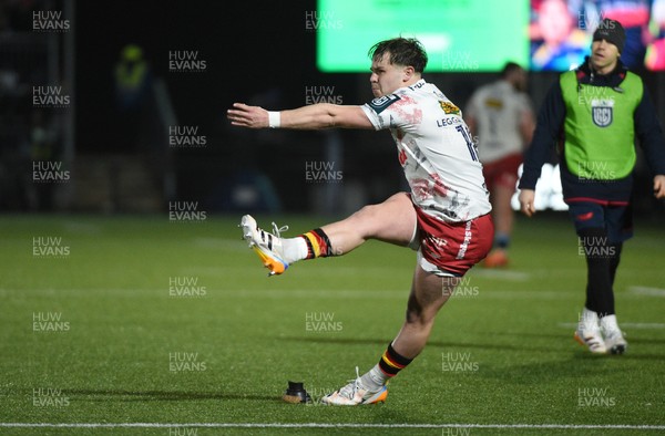 270226 - Edinburgh Rugby v Scarlets - United Rugby Championship - Carwyn Leggatt-Jones of Scarlets kicks for goal