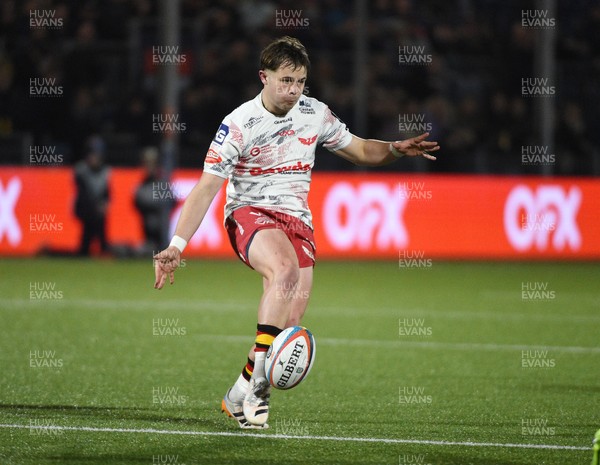 270226 - Edinburgh Rugby v Scarlets - United Rugby Championship - Carwyn Leggatt-Jones of Scarlets puts in a cross field kick