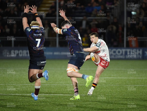 270226 - Edinburgh Rugby v Scarlets - United Rugby Championship - Carwyn Leggatt-Jones of Scarlets attempts a drop goal