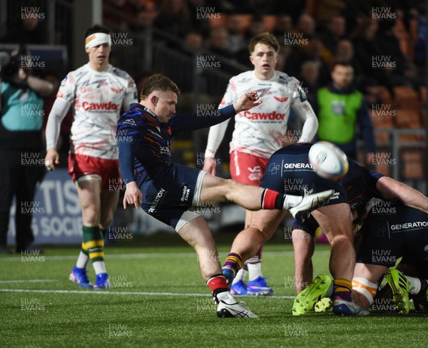 270226 - Edinburgh Rugby v Scarlets - United Rugby Championship - Ben Vellacott of Edinburgh puts in a clearance kick