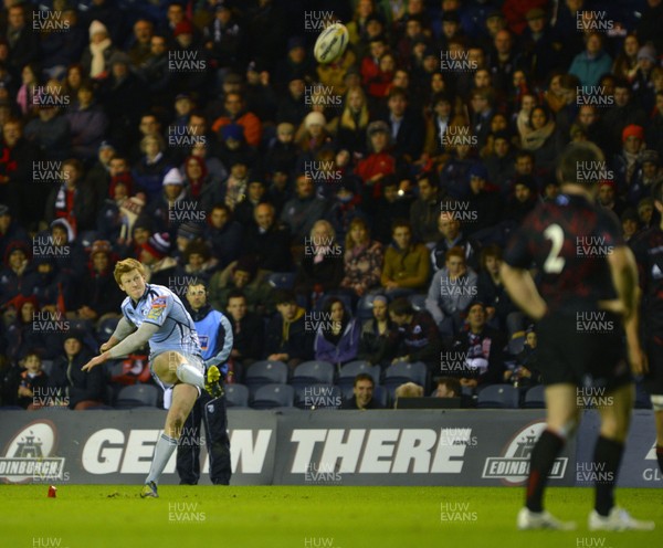 150213 Edinburgh v Blues - RaboDirect Pro12 - Blues' Rhys Patchell kicks a successful penalty 